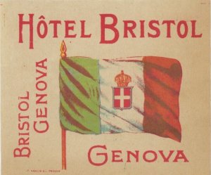 1930's-40's Hotel Bristol Genova Label Luggage Label EVN2