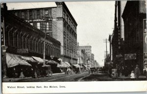 Walnut Street Looking East, Des Moines IA c1911 Vintage Postcard A60