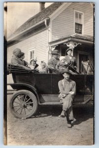 c1910's Men Women With Baby Ride On Car House Scene RPPC Photo Antique Postcard