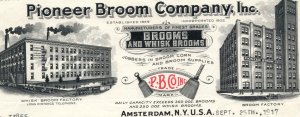 Amsterdam New York Pioneer Broom Company Bill Head Invoice Antique