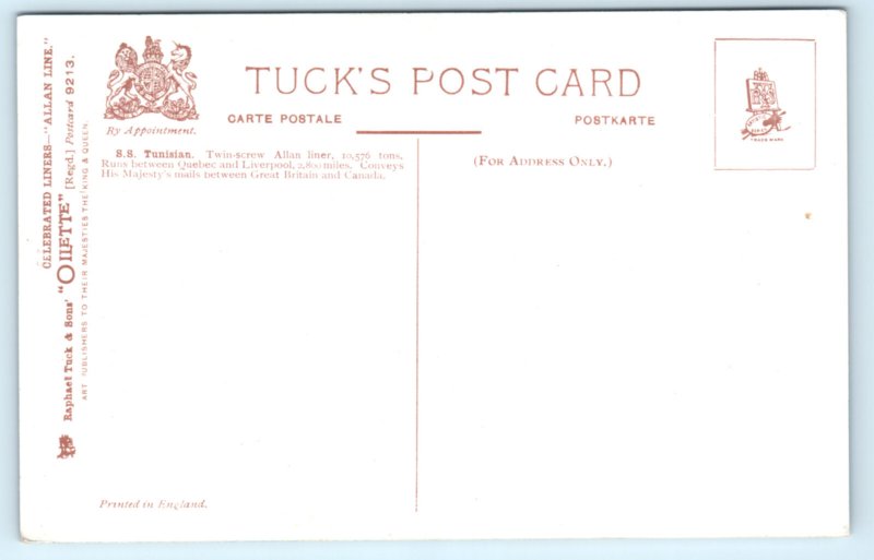 Tunsian Steamship Steamer Ship Postcard