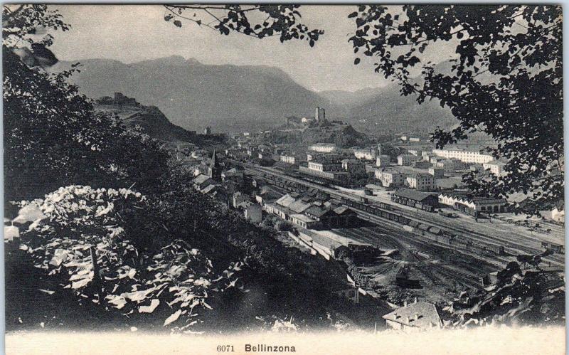 BELLINZONA, Switzerland   RAILROAD YARDS & Birdseye View   c1910s   Postcard