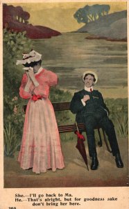 Vintage Postcard 1910's Man Sitting Behind A Standing Woman While Crying Artwork