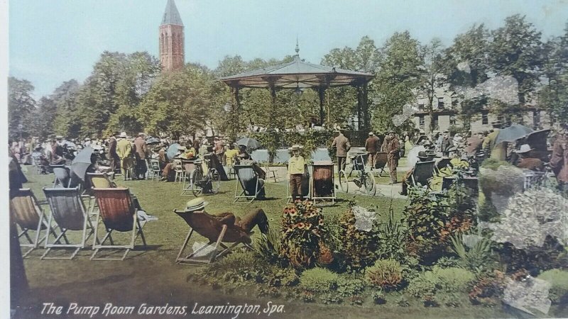 Antique Postcard  People Relaxingvat the Pump Room Gardens Leamington Spa C1910