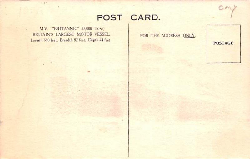 White Star Line, MV Britannic White Star Line Cunard Ship Unused light crease...