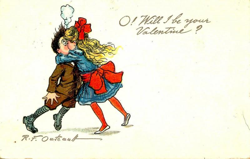 Greeting - Valentine. O, Will I Be Your Valentine? Buster Brown - Artist Sign...