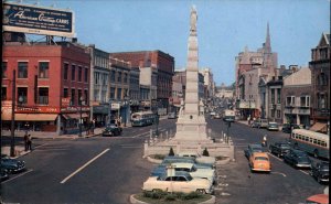 New London Connecticut CT Classic 1950s Cars Bus Street Scene Vintage Postcard