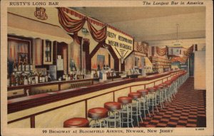 Newark New Jersey NJ Rusty's Long Bar Longest Bar Linen Vintage Postcard