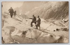 RPPC Family Climbing Mountains Real Photo Woman In Heels Postcard M25