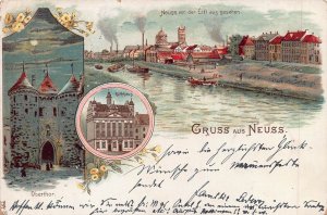 GRUSS aus NEUSS GERMANY~OBERTHOR-von der ERFT aus GESEHEN~1899 POSTCARD