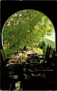 Nataani Nez Restaurant, Tuscan, Arizona Postcard dining table, arched window