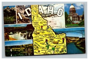 Vintage 1957 Postcard Map of Idaho - State Capitol Waterfalls Landscapes Rivers