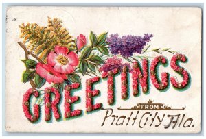 Pratt City Alabama AL Postcard Greetings Embossed Flowers Leaves 1910 Antique