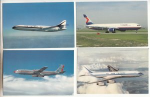 P3157 vintage postcard 4 dif air france, american, canadian  jets in flight