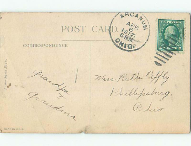 Pre-Linen easter WHITE BUNNY RABBIT BESIDE EGGS SPILLED FROM BASKET k2775