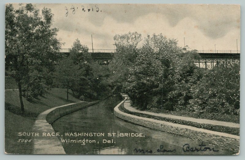 Wilmington Delaware~South Race Washington St Bridge~c1910 Postcard