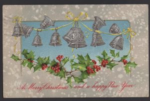 A Merry Christmas and a happy New Year Bells and Holly embossed pm1909 ~ DB