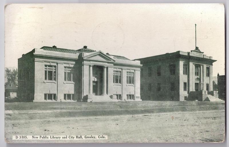 Greeley CO Public Library City Hall 1911 Vintage Postcard