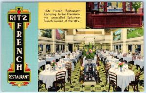 SAN FRANCISCO, California  CA   Interior  RITZ FRENCH RESTAURANT c1940s Postcard