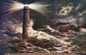 Vintage Postcard Minot's Ledged Light After Storm Boston Harbor Massachusetts MA