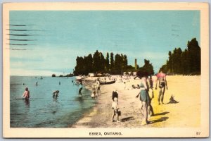 Postcard Essex Ontario c1957 Beach Scene Bathers by PECO