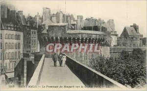 Postcard Old Saint Malo Ramparts Promenade towards the Great Gate