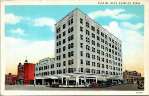 Postcard TX Amarillo Rule Building Old Cars Shops Street Scene 1930s S48