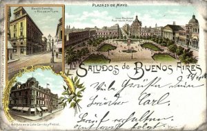 argentina, BUENOS AIRES, Plaza 25 de Mayo, Banco Español (1900) Litho Postcard