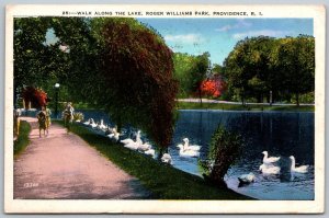 Providence Rhode Island 1938 Postcard Walk Along The Lake Roger Williams Park