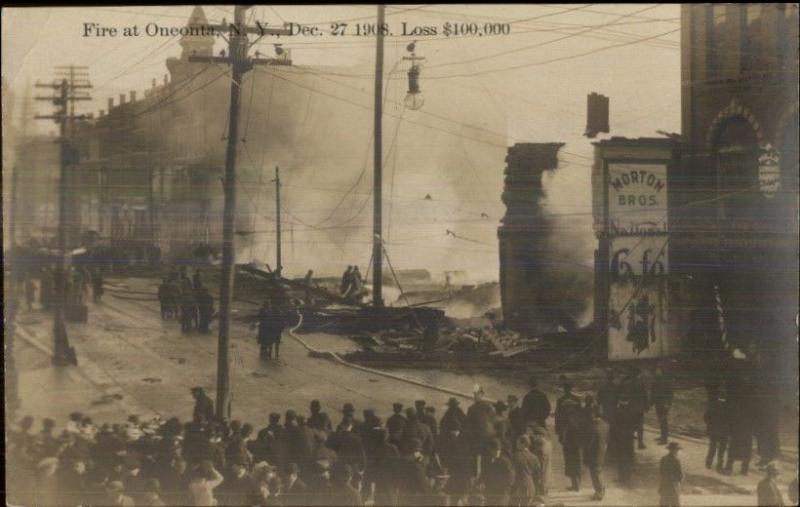 Oneonta NY 1908 Fire Crisp Real Photo Postcard