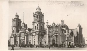 Vintage Postcard 1910's Photo View of Cathedral Church Mexico City MX RPPC