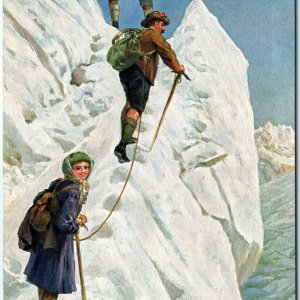 c1910s Marke Egemes Mountaineering Mountain Climbing Alpinism Painting PC A153