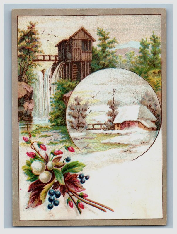 1880s Toledo Spice Co. German Coffee Winter Cabin Water Mill F105