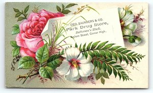 c1880 HARTFORD CT GEO SAUNDERS & CO PARK DRUG STORE BATTERSON TRADE CARD Z1451