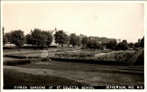 RPPC Sunken Gardens at St. Coletta School, Jefferson WI c1950 Vtg Postcard J61