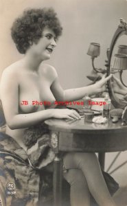 918729-Studio Shot, RPPC, Beautiful Risque Nude French Woman Looks at Mirror