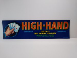High Hand Playing Cards 4 Aces Fruit Crate Label Original Vintage 1960's Unused