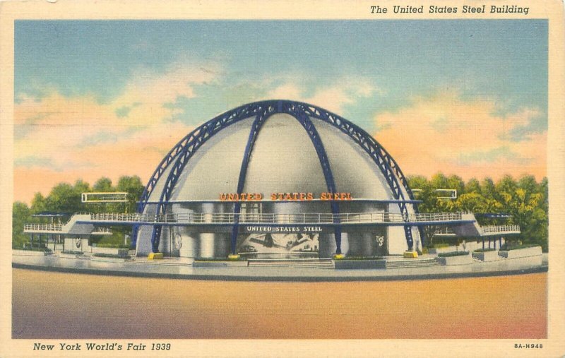 New York  World's Fair US Steel Building1939 Linen Postcard Used