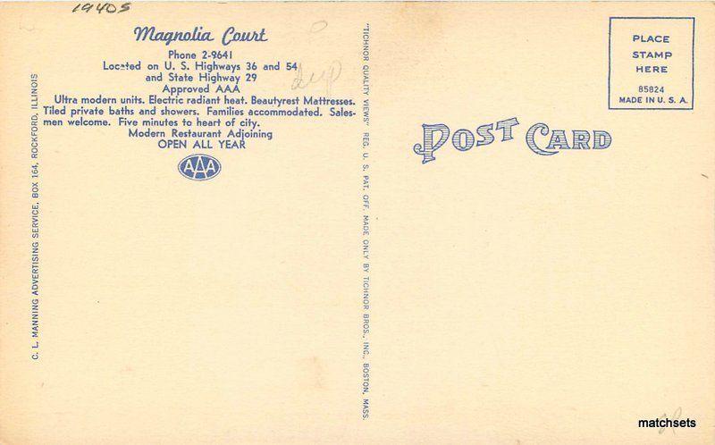 1940s Springfield Illinois Magnolia Court Roadside Linen Tichnor postcard 9249
