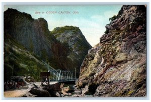 c1910 View in Ogden Canyon Utah UT Bridge Horse Carriage Antique Postcard