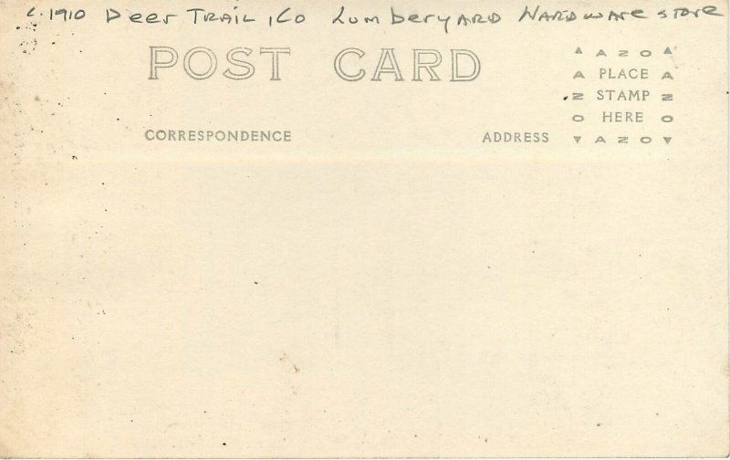 RPPC Postcard Colorado Deer Trail C-1910 Lumber Yard Hardware Store 23-9923
