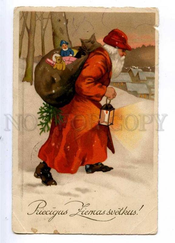 187447 Red-Robed SANTA CLAUS w/ Lantern Vintage NEW YEAR PC