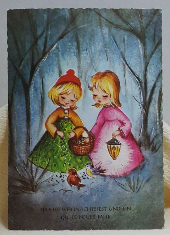 Merry Christmas Happy New Year German Girls Vintage Postcard