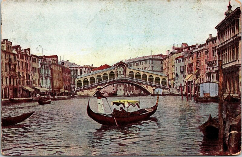 Venezia Ponte Di Rialto Antique Postcard DB PM Ferrovia Cancel WOB Note Italiane 