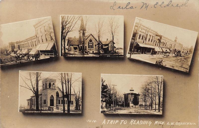 Reading Michigan~5 Views-Street Scene-M E/Baptist Churches~Hillsdale Co~'09 RPPC