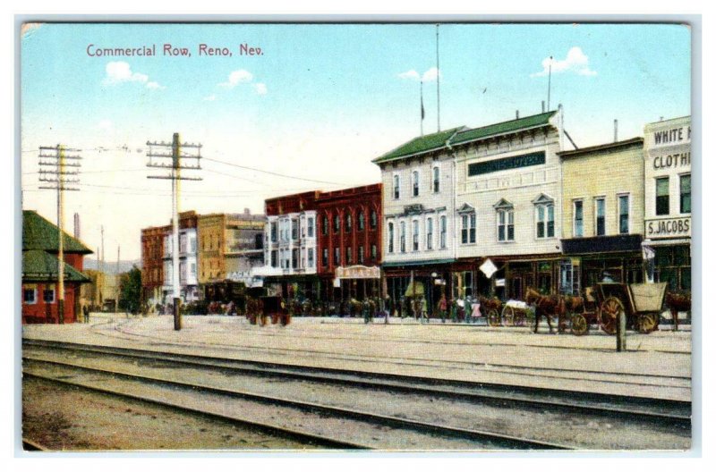 RENO, NV Nevada ~ COMMERCIAL ROW- Railroad Tracks Depot? 1910  Postcard 