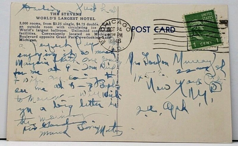 Chicago THE STEVENS HOTEL 1940s Postcard H5