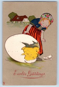 Dayton Ohio OH Postcard Easter Greetings Little Girl Hatched Egg Baby Chick 1907