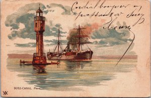 Egypt Suez Canal Phare Litho Postcard C126
