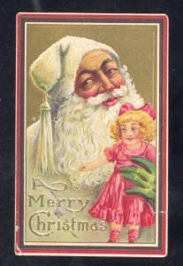 MERRY CHRISTMAS SANTA CLAUS WITH WHITE ROBE CUTE DOLL VINTAGE POSTCARD